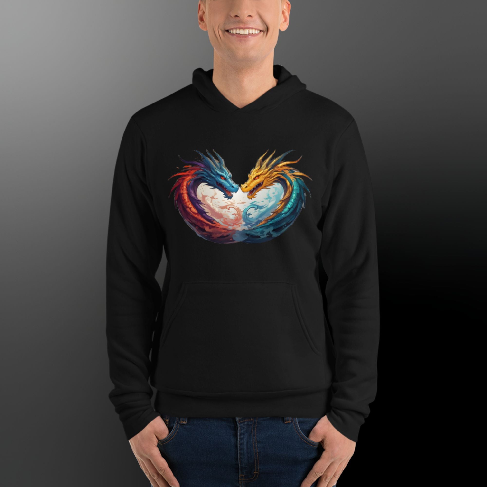 Unisex Yin & Yang Dragons Pullover Hoodie