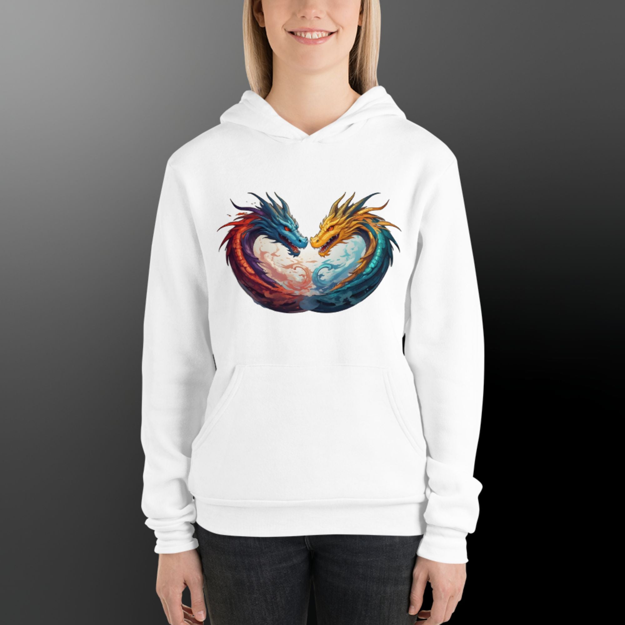 Unisex Yin & Yang Dragons Pullover Hoodie